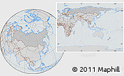 Gray Location Map of Russia, lighten, semi-desaturated, hill shading