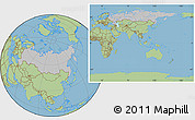 Gray Location Map of Russia, savanna style outside, hill shading inside