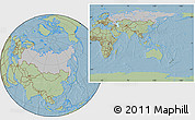 Gray Location Map of Russia, savanna style outside, hill shading