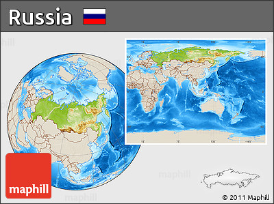 Physical Location Map of Russia, shaded relief outside