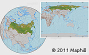 Satellite Location Map of Russia, gray outside, hill shading