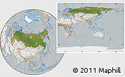 Satellite Location Map of Russia, lighten, semi-desaturated