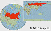 Savanna Style Location Map of Russia, hill shading