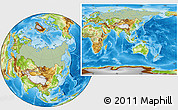 Savanna Style Location Map of Russia, physical outside, hill shading