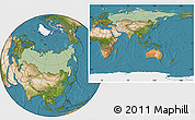 Savanna Style Location Map of Russia, satellite outside, hill shading