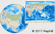 Savanna Style Location Map of Russia, shaded relief outside, hill shading