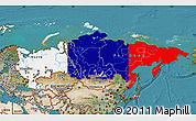 Flag Map of Russia, satellite outside, flag aligned to the middle