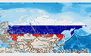 Flag Map of Russia, shaded relief outside, bathymetry sea