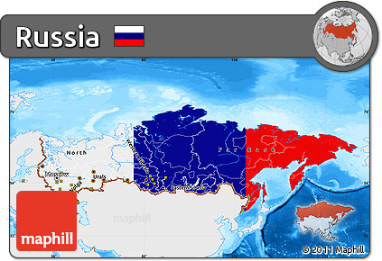 Flag Map of Russia, single color outside, bathymetry sea, flag rotated