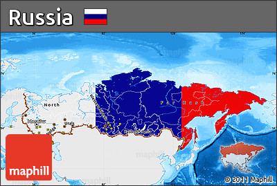 Flag Map of Russia, single color outside, bathymetry sea, flag rotated