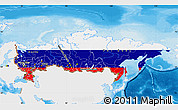 Flag Map of Russia, single color outside, bathymetry sea, shaded relief sea