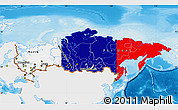 Flag Map of Russia, single color outside, shaded relief sea, flag aligned to the middle
