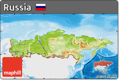 Physical Map of Russia, single color outside