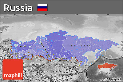 Political Shades Map of Russia, desaturated