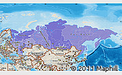 Political Shades Map of Russia, shaded relief outside, bathymetry sea