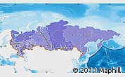 Political Shades Map of Russia, single color outside, shaded relief sea