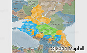Political 3D Map of North Caucasus, semi-desaturated