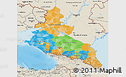 Political 3D Map of North Caucasus, shaded relief outside