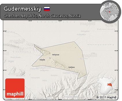 Shaded Relief Map of Gudermesskiy, lighten