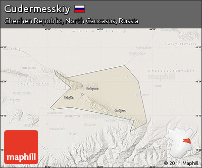Shaded Relief Map of Gudermesskiy, lighten