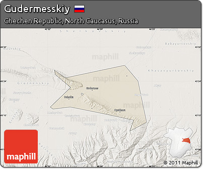 Shaded Relief Map of Gudermesskiy, lighten