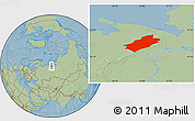 Savanna Style Location Map of Vorkuta, hill shading