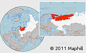 Gray Location Map of North, highlighted country, hill shading