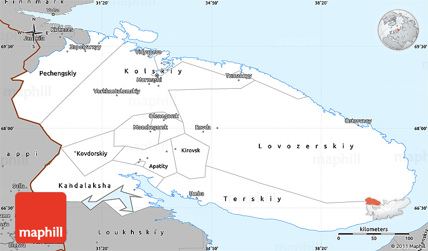 Gray Simple Map of Murmansk Oblast