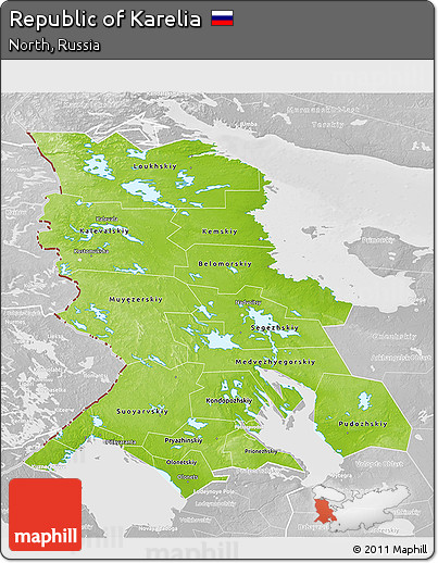 Physical 3D Map of Republic of Karelia, lighten, desaturated