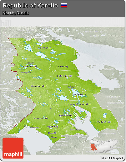 Physical 3D Map of Republic of Karelia, lighten, semi-desaturated