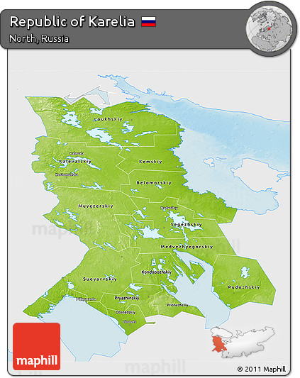 Physical 3D Map of Republic of Karelia, single color outside
