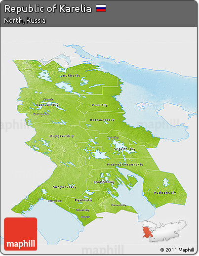 Physical 3D Map of Republic of Karelia, single color outside