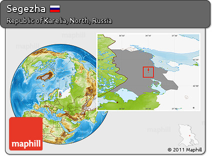 Physical Location Map of Segezha, highlighted parent region, highlighted grandparent region