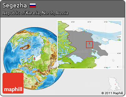 Physical Location Map of Segezha, highlighted parent region, highlighted grandparent region