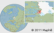 Savanna Style Location Map of Sortavala, highlighted parent region, hill shading