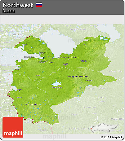 Physical 3D Map of Northwest, lighten