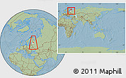 Savanna Style Location Map of Lodeynoye Pole, highlighted parent region, within the entire country, hill shading