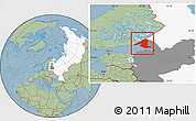 Savanna Style Location Map of Vyborgskiy, highlighted country, highlighted grandparent region, hill shading