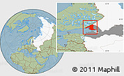 Savanna Style Location Map of Vyborgskiy, highlighted country, highlighted parent region, hill shading