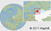 Savanna Style Location Map of Vyborgskiy, highlighted grandparent region, hill shading