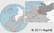 Gray Location Map of Pytalovskiy, highlighted country, highlighted grandparent region, hill shading