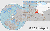 Gray Location Map of Pytalovskiy, highlighted grandparent region, hill shading