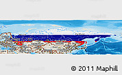 Flag Panoramic Map of Russia, shaded relief outside, bathymetry sea