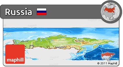 Physical Panoramic Map of Russia, single color outside, bathymetry sea