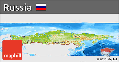 Physical Panoramic Map of Russia, single color outside, bathymetry sea