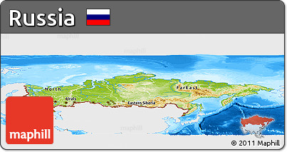 Physical Panoramic Map of Russia, single color outside, bathymetry sea