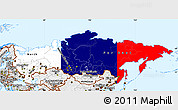 Flag Simple Map of Russia, single color outside, borders and labels, flag rotated