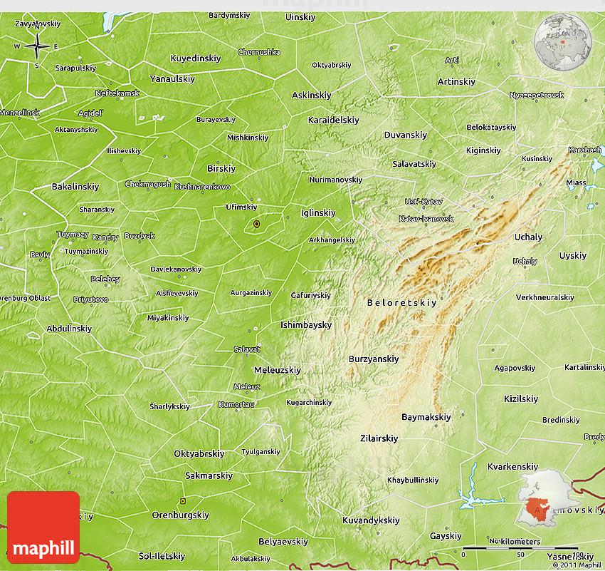 Physical 3D Map of Bashkiria