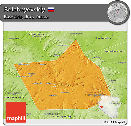 Political 3D Map of Belebeyevskiy, physical outside