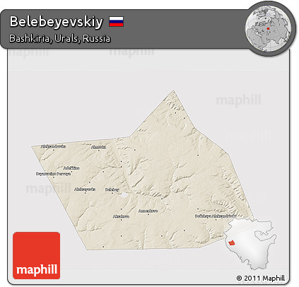 Shaded Relief 3D Map of Belebeyevskiy, single color outside